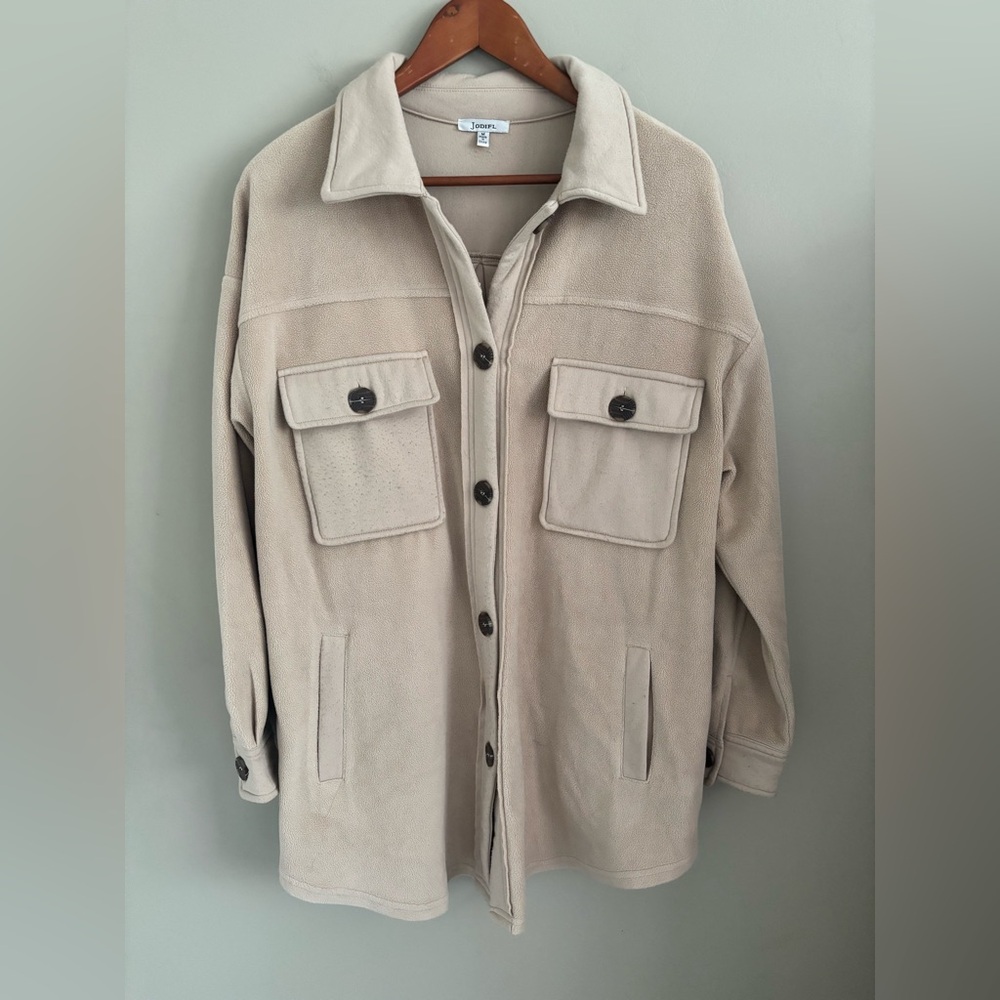 JODIFL Beige Knit Overside Button up Top